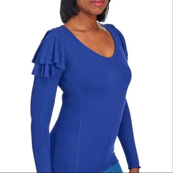 Free People Blue Ruffle Sleeve Top - Picture 2 of 3